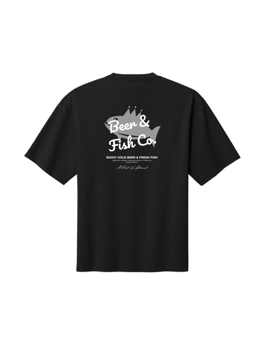 BAF100. "Beer & Fish Script" Oversized Gritty Tee
