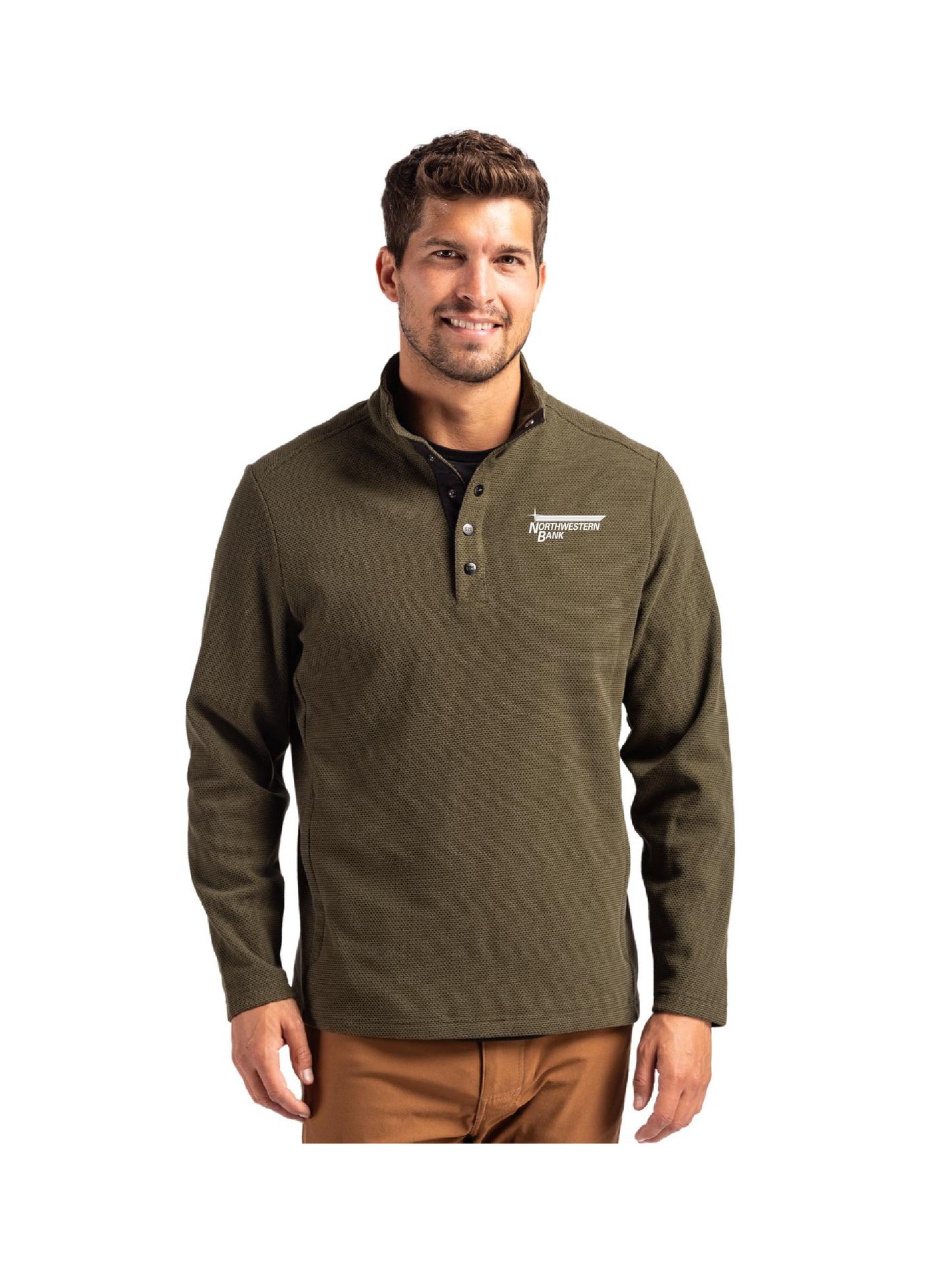 NB216. Cutter & Buck Hunts Point Recycled Fleece Mens Hybrid Snap Placket Pullover