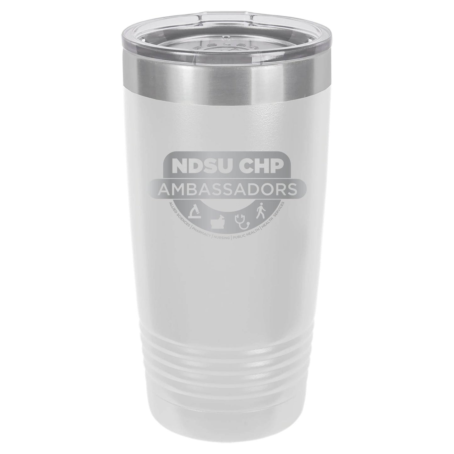 NDSUCHP500. Polar Camel 20 oz. White Ringneck Vacuum Insulated Tumbler w/Clear Lid