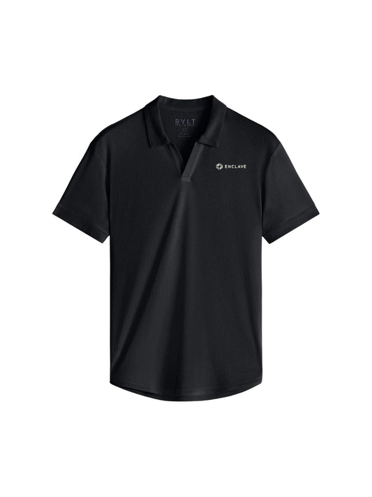 EC102. BYLT Men's Ribbed Short Sleeve Open V Polo