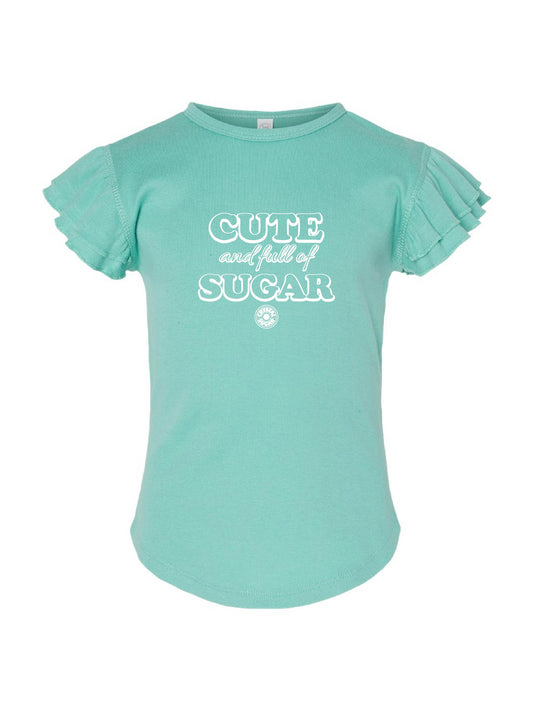 ACS417. Toddler "Cute & Full of Sugar" Flutter Sleeve T-Shirt