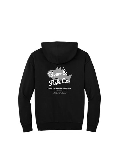 BAF122. "Beer & Fish Script" Heavyweight Fleece Hoodie