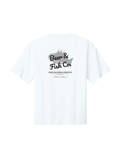 BAF100. "Beer & Fish Script" Oversized Gritty Tee