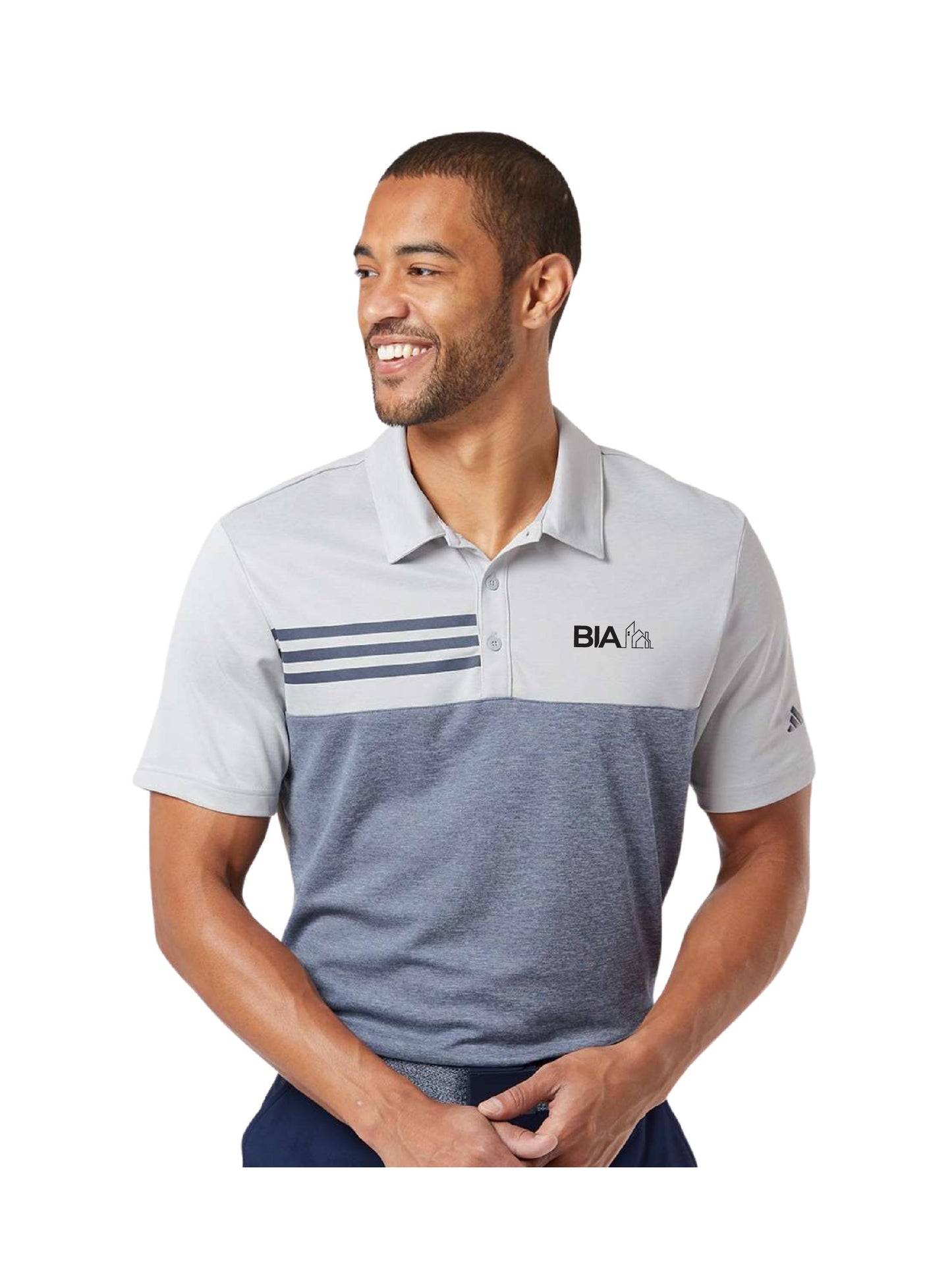 BIA203. Adidas Heathered Colorblock 3-Stripe Polo