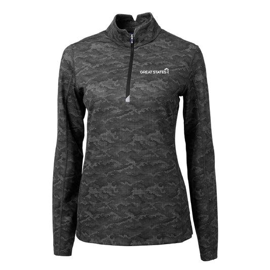 GSC133. Cutter & Buck Traverse Camo Print Stretch Quarter Zip Women's Pullover