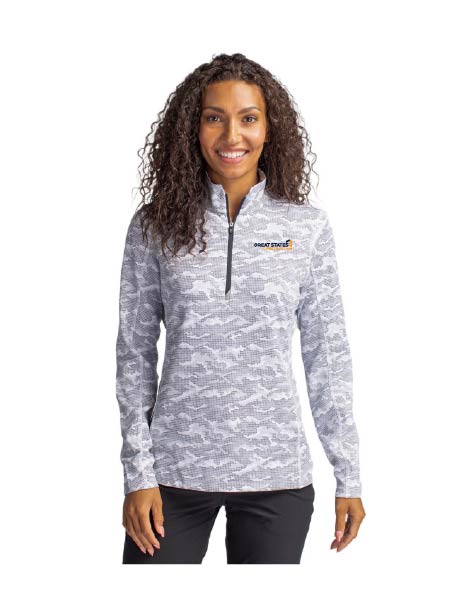 GSC133. Cutter & Buck Traverse Camo Print Stretch Quarter Zip Women's Pullover