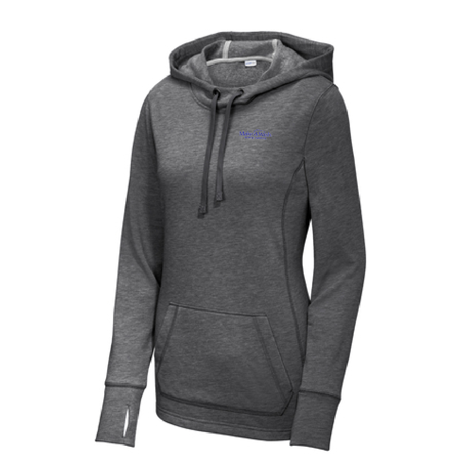 MAW109. Ladies' Sport-Tek®  PosiCharge® Tri-Blend Wicking Fleece Hooded Pullover