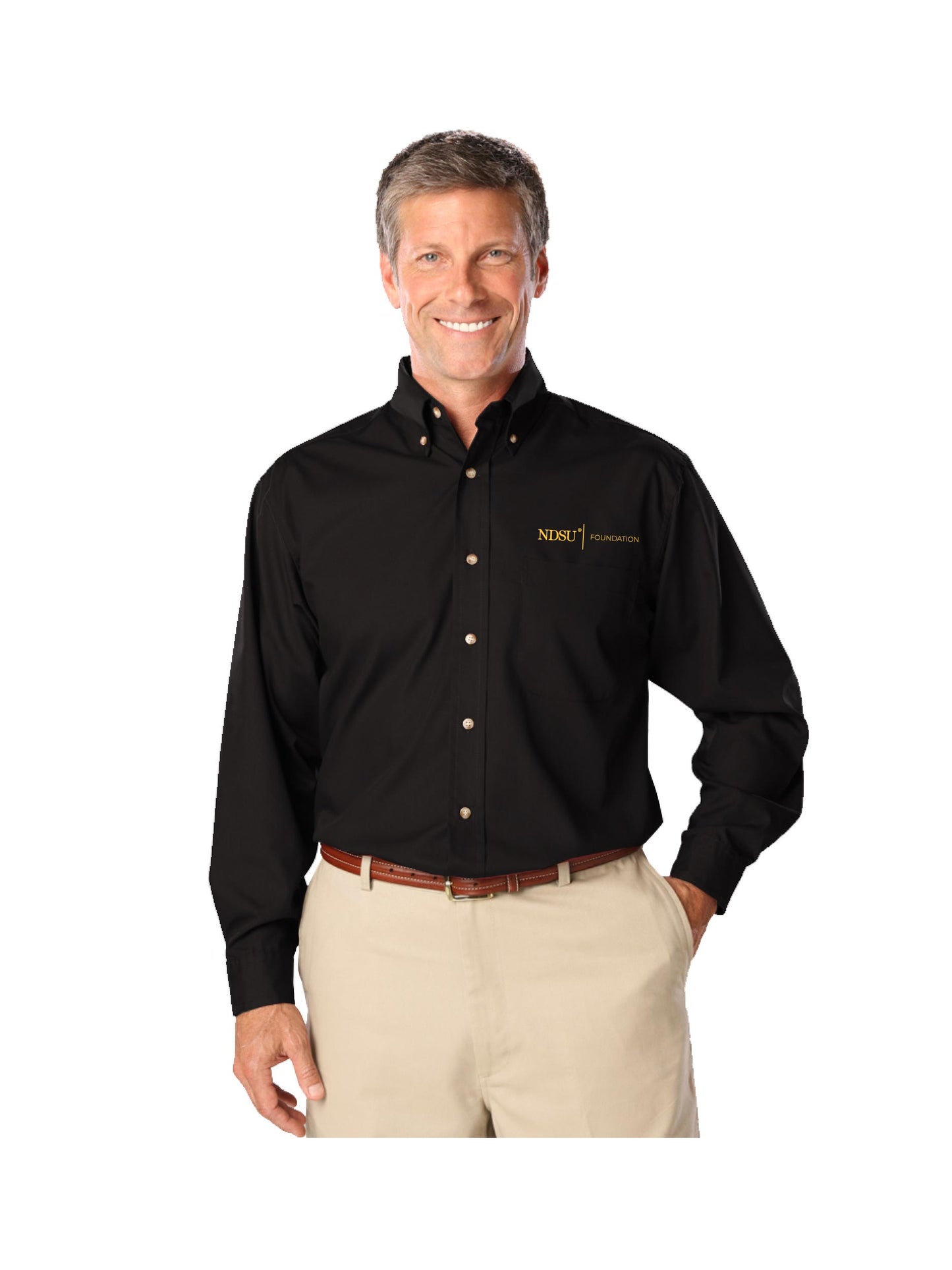 NDSUF207. Men's Long Sleeve Superblend Poplin Shirt w/ Patch Pocket