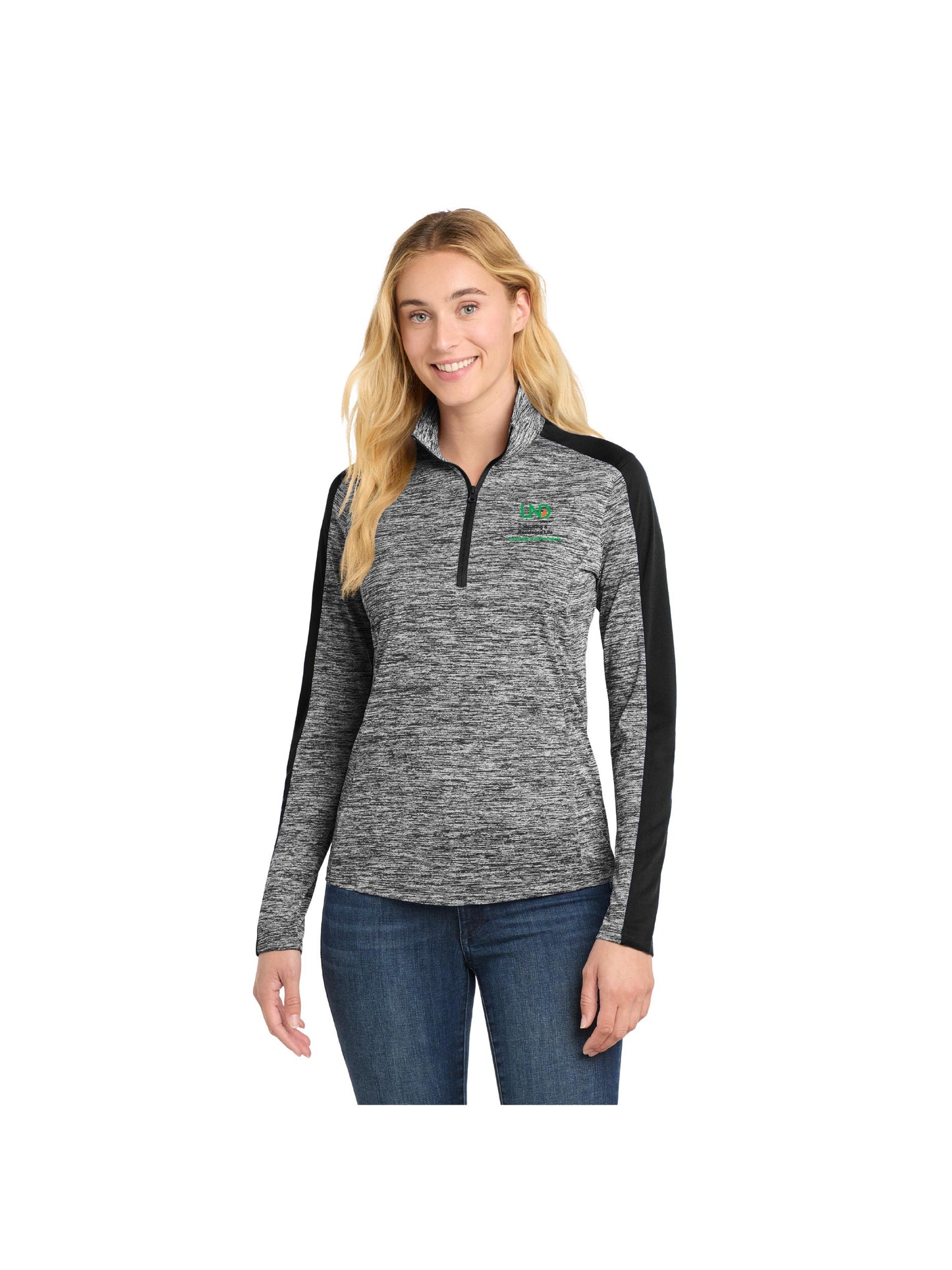 UND119. Sport-Tek Women's PosiCharge Electric Heather Colorblock 1/4-Zip Pullover